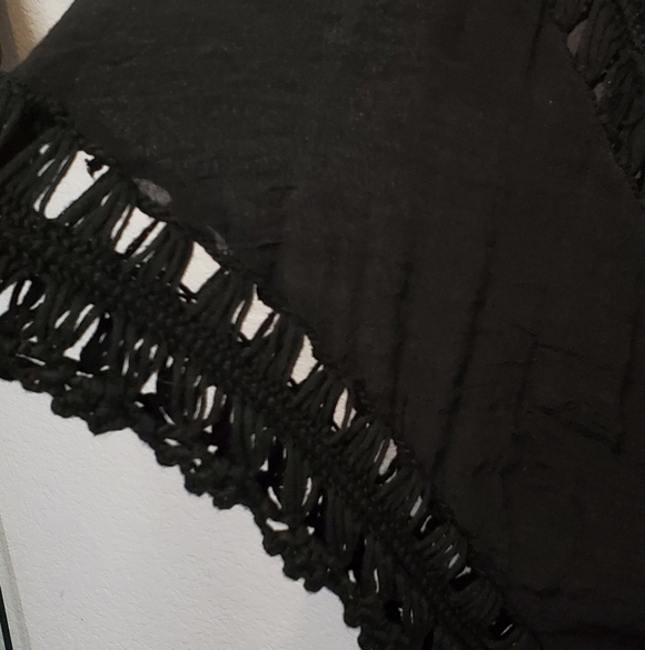 💚5/$25 Black Crochet Long Tunic Top Coverup Boho Festival Off The Shoulder - Picture 7 of 9